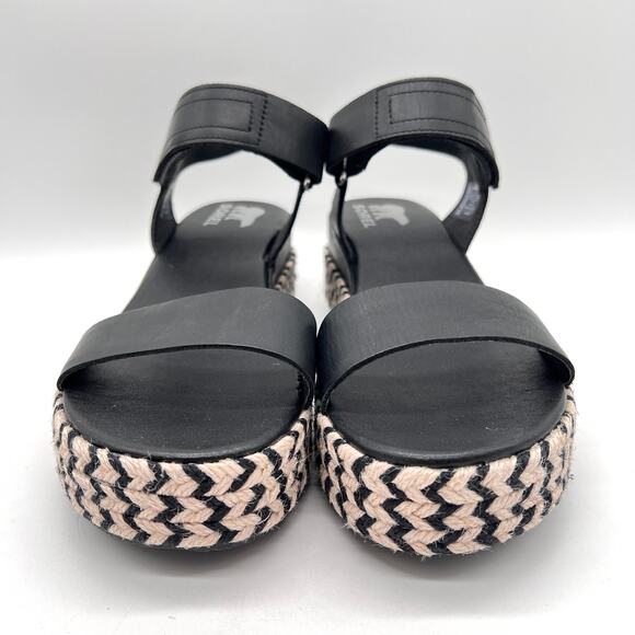 SOREL Cameron Flatform Sandals Womens 9.5 Black Natural Leather Platform Comfort - Picture 2 of 10